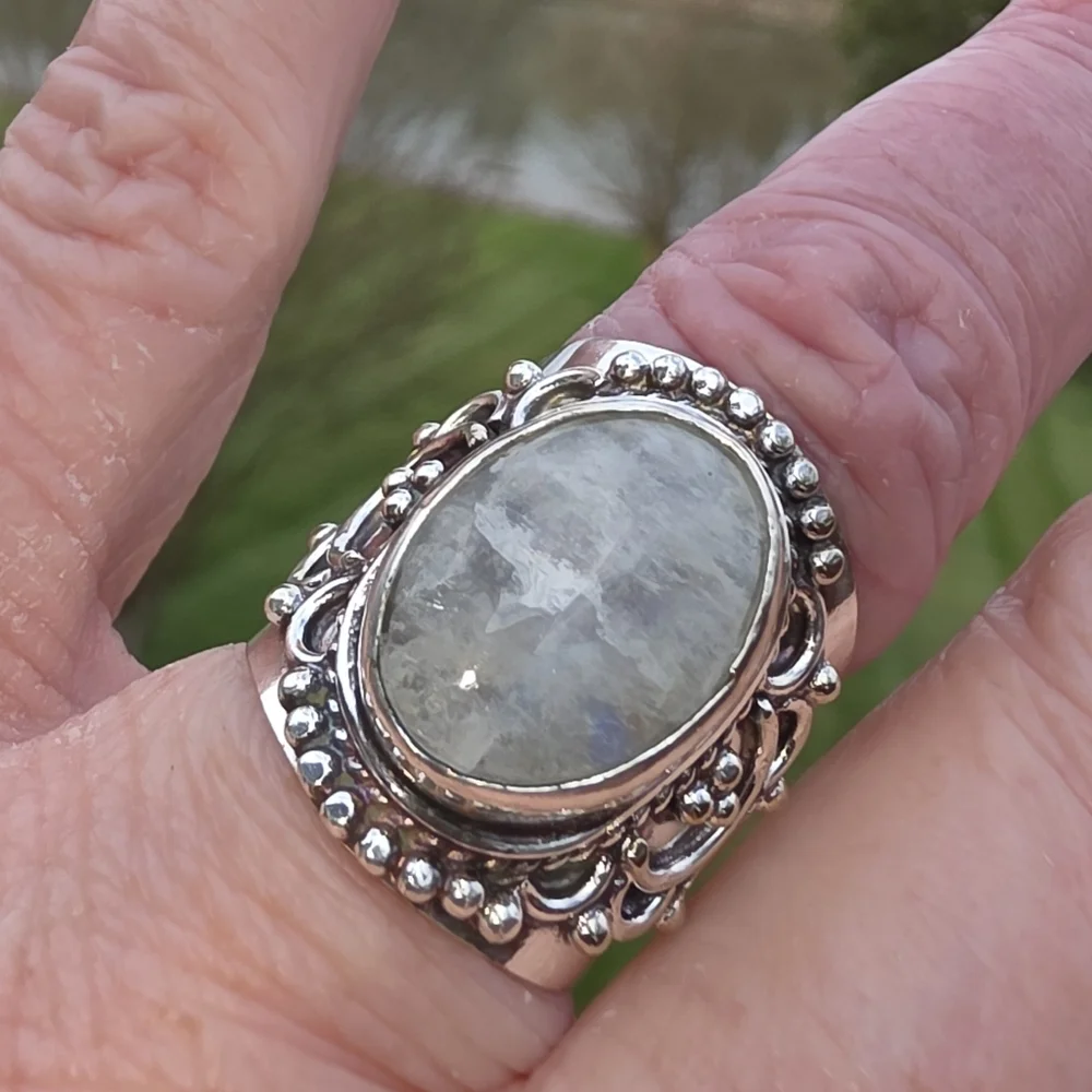 Rainbow Moonstone Boho Style Ring in 925 Sterling Silver (6.75) - Picture 4 of 16